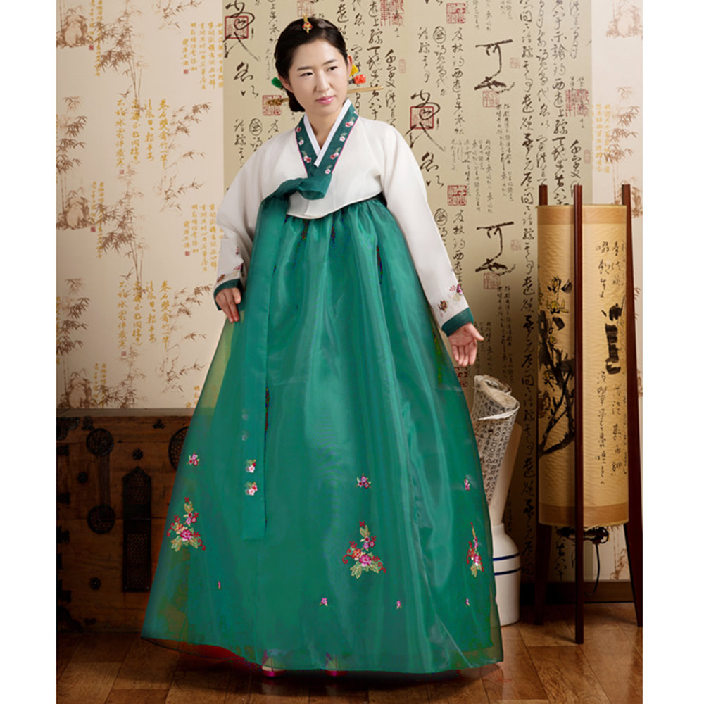 チマチョゴリ（韓国民族衣装）5002-18（白×緑）Mサイズ | ファッション